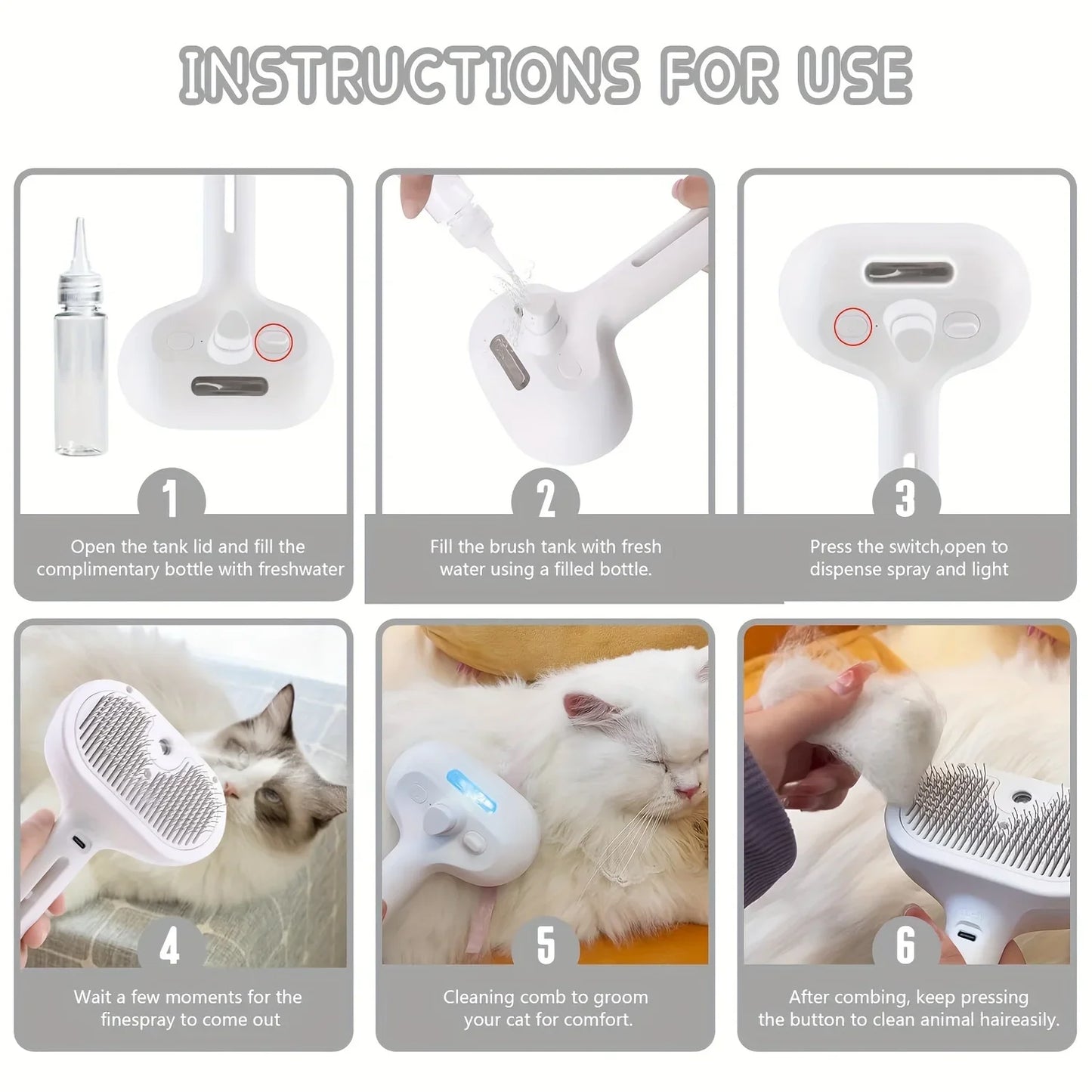 Upgraded 3 In 1 Pet Spray Grooming Comb Steamy Floating Hair Removal Cleaning Steam Brush Styling for Dogs Cats Accessories