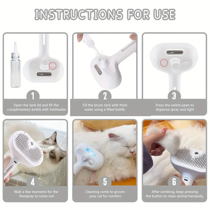 Upgraded 3 In 1 Pet Spray Grooming Comb Steamy Floating Hair Removal Cleaning Steam Brush Styling for Dogs Cats Accessories