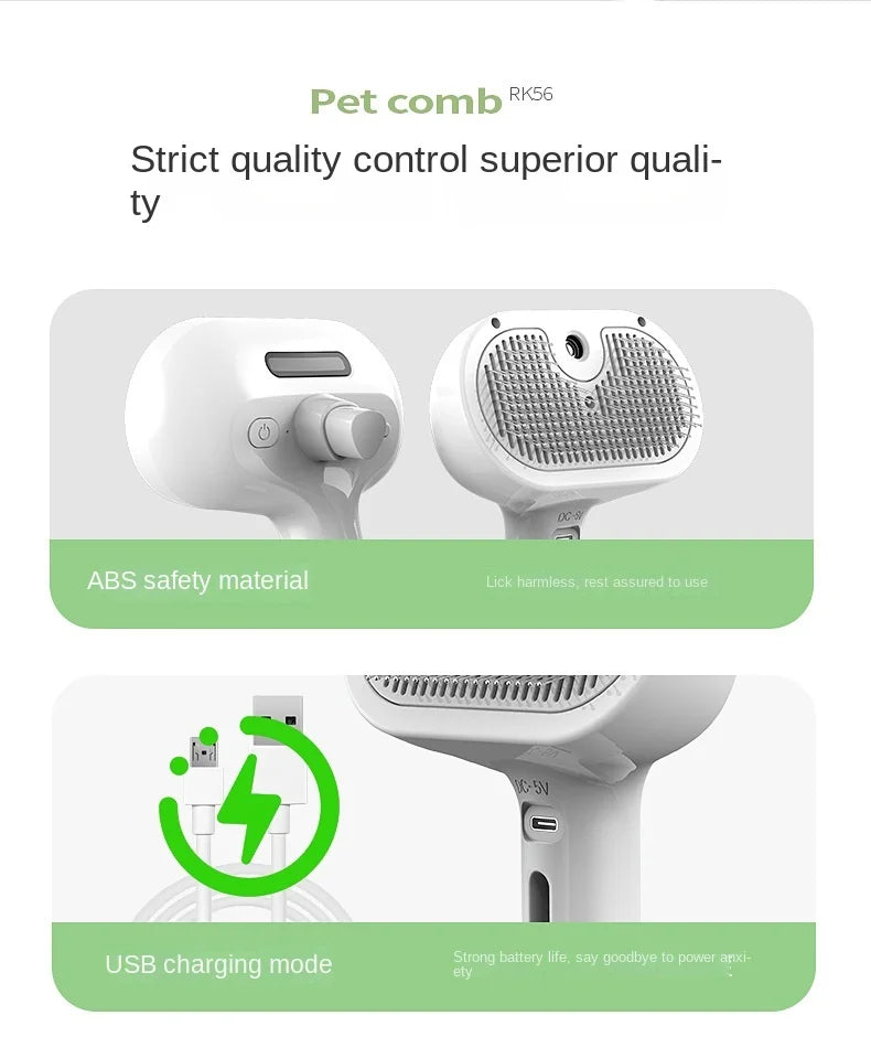 Upgraded 3 In 1 Pet Spray Grooming Comb Steamy Floating Hair Removal Cleaning Steam Brush Styling for Dogs Cats Accessories