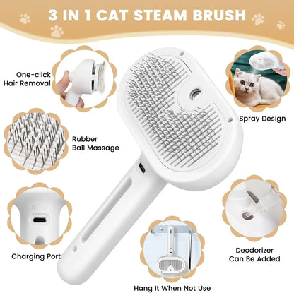 Upgraded 3 In 1 Pet Spray Grooming Comb Steamy Floating Hair Removal Cleaning Steam Brush Styling for Dogs Cats Accessories